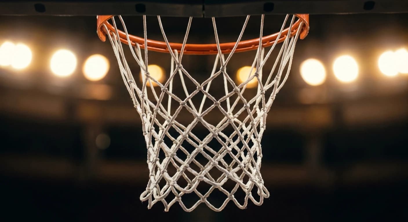 Bourbon glass on a side table beside a remote control, TV showing late-game NBA action with close score, living room ...