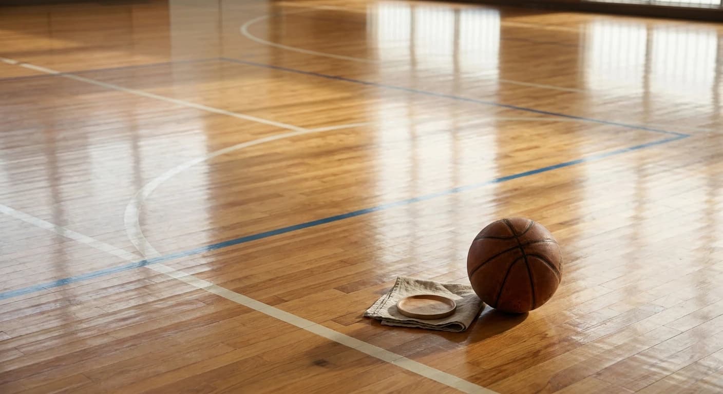 Close-up of a bourbon glass on a coffee table with fourth-quarter game clock visible on TV in background, tight shot ...