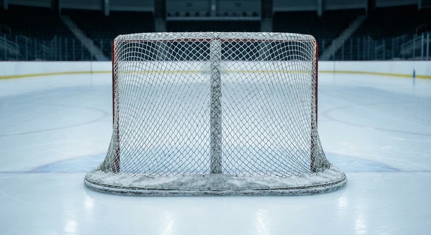 Single rocks glass on a kitchen counter, late at night, only the TV providing light, hockey overtime visible on scree...